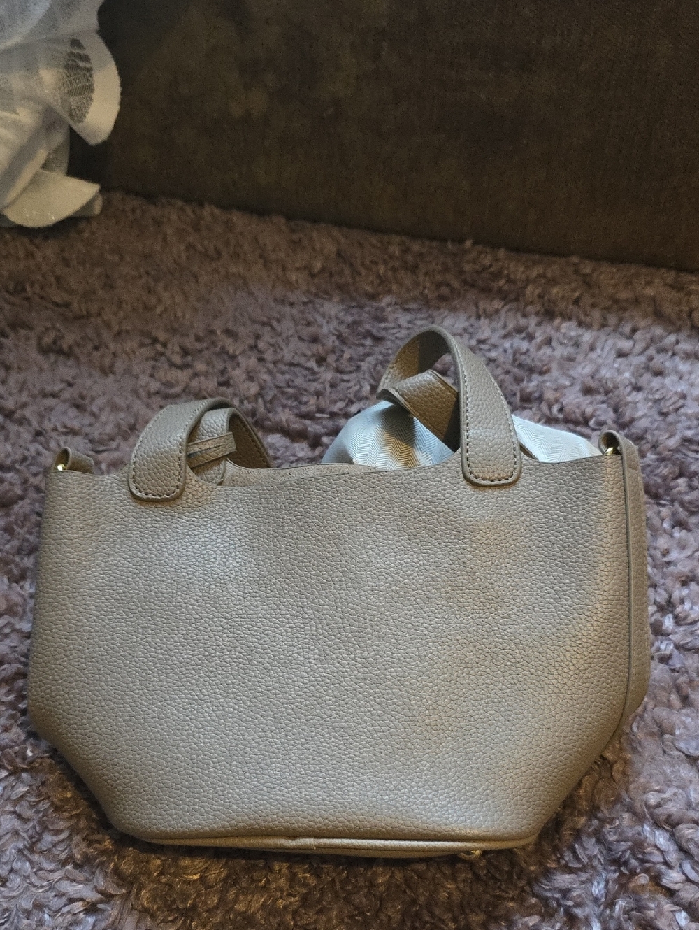 Classic Taupe Bucket/Tote Bag - Women's Handbag